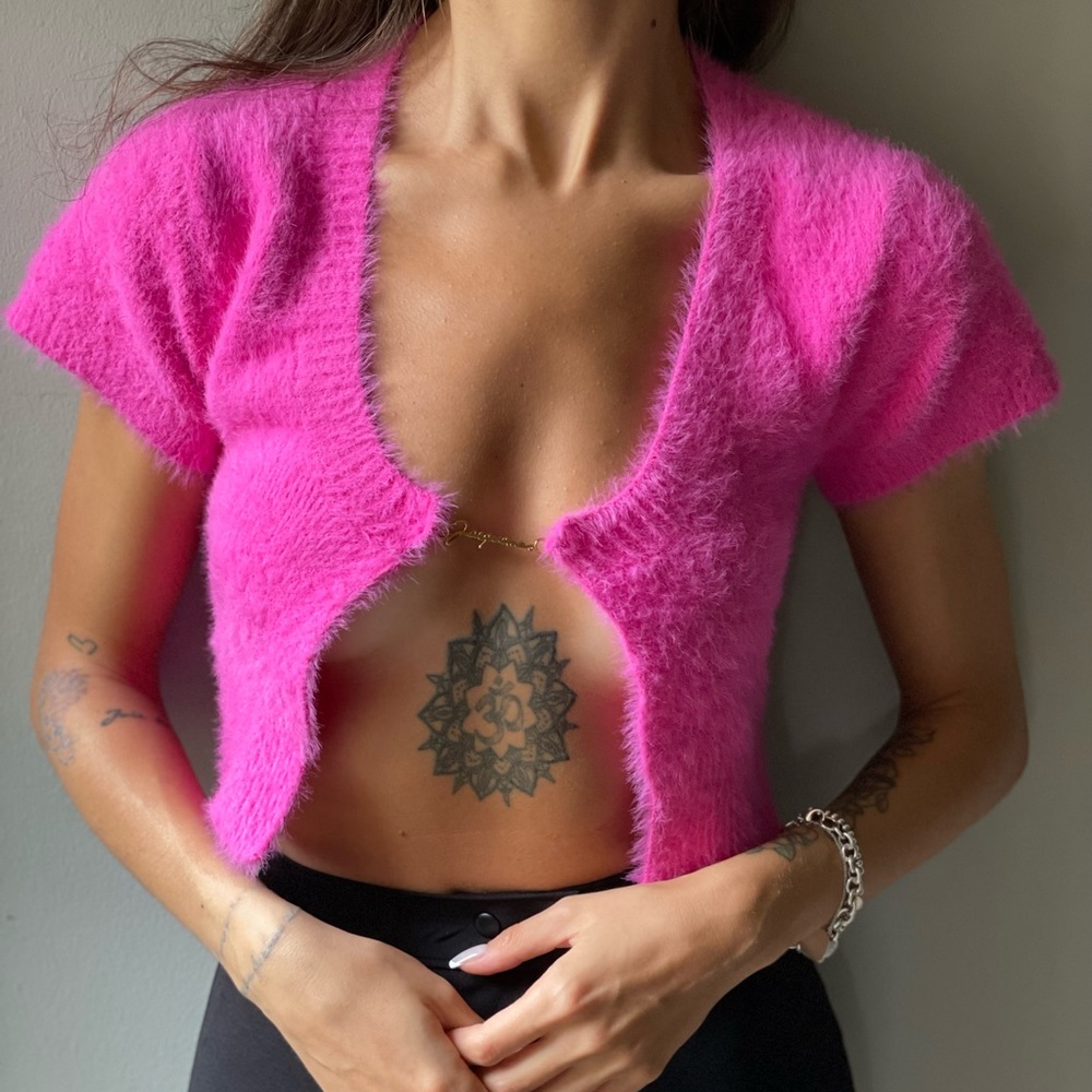 Jacquemus Pink ‘La Maille Neve’ Cropped Short Sleeved Cardigan NWT